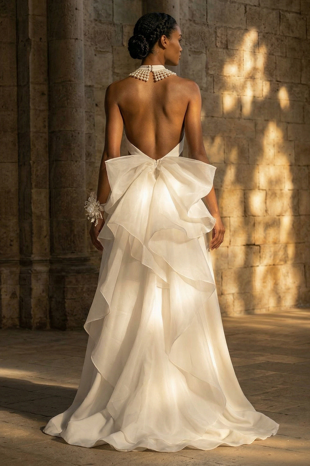 Maxi High Neck A Line White Boho Wedding Dress
