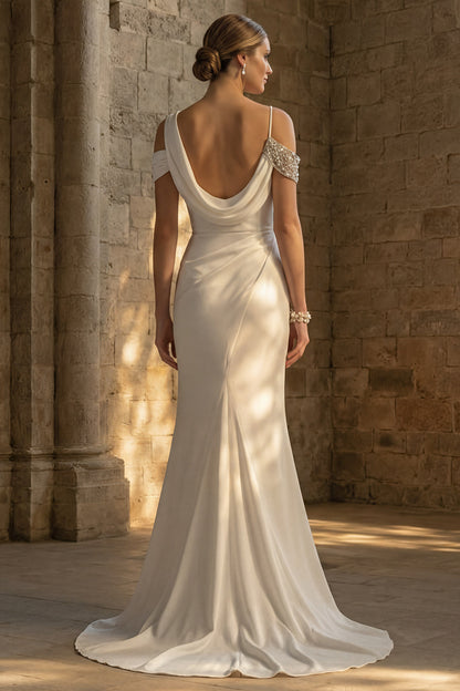Mermaid Maxi Ruched White Boho Wedding Dress