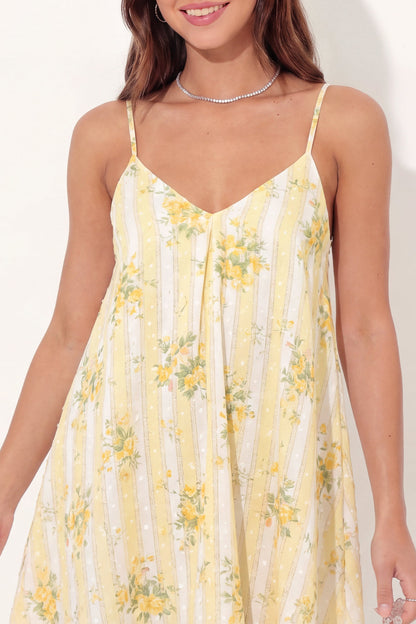 Spaghetti Straps A Line Butter Yellow Floral Short Graduation Dress