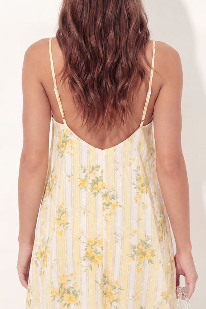Spaghetti Straps A Line Butter Yellow Floral Short Graduation Dress