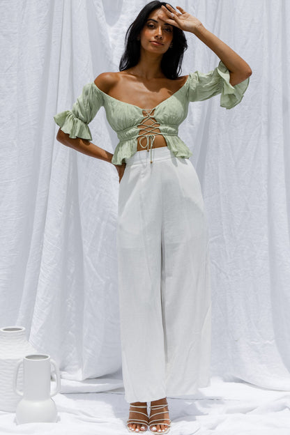 Josephina Off-Shoulder Lace-Up Front Crop Top Apple