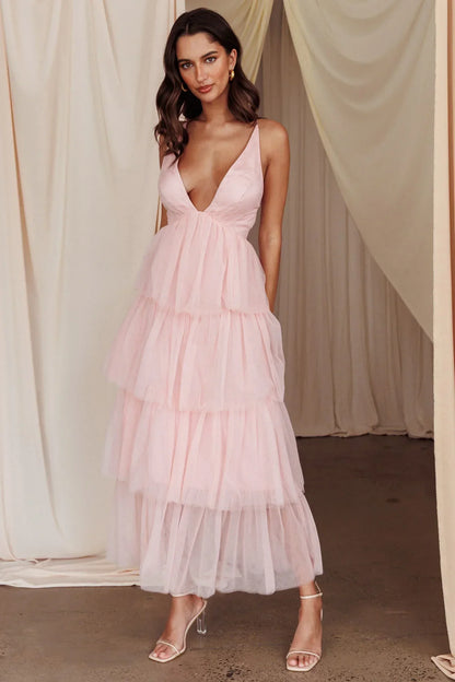 Auguste Tiered Frill Midi Dress Blush