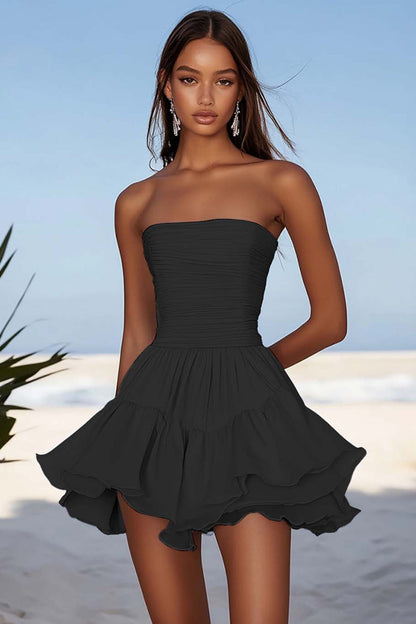 Sky Blue Chiffon Strapless Short Graduation Dress with Ruffles