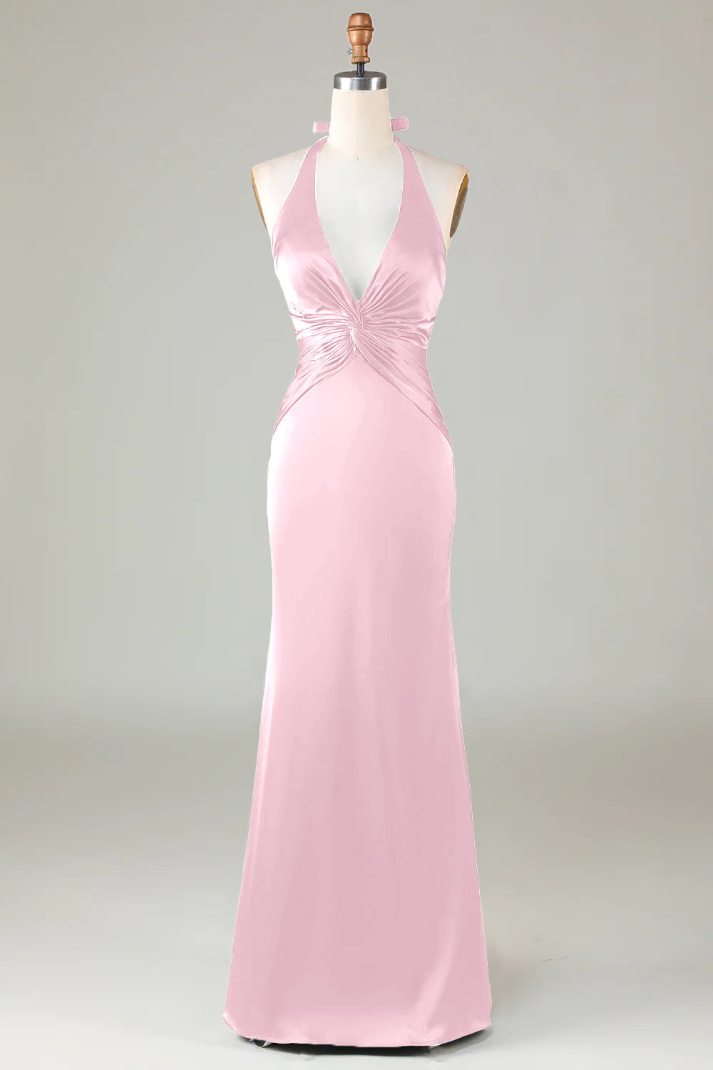 Burgundy Mermaid Halter Long Satin Bridesmaid Dress