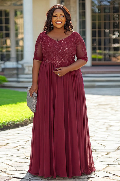 Grey A Line Appliqued Plus Size Long Mother of the Bride Dress