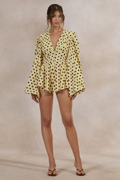 Laurel | Lemon Polka Dot V-Neck Balloon Sleeve Playsuit
