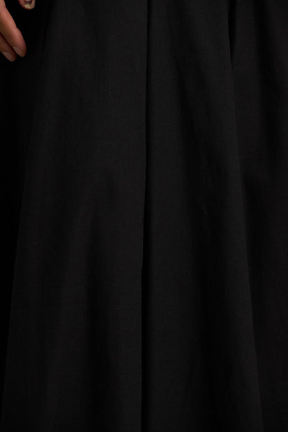 Magnolia | Black Scoop-Neck Midi Dress With Drop-Waist And Ruffling Detail