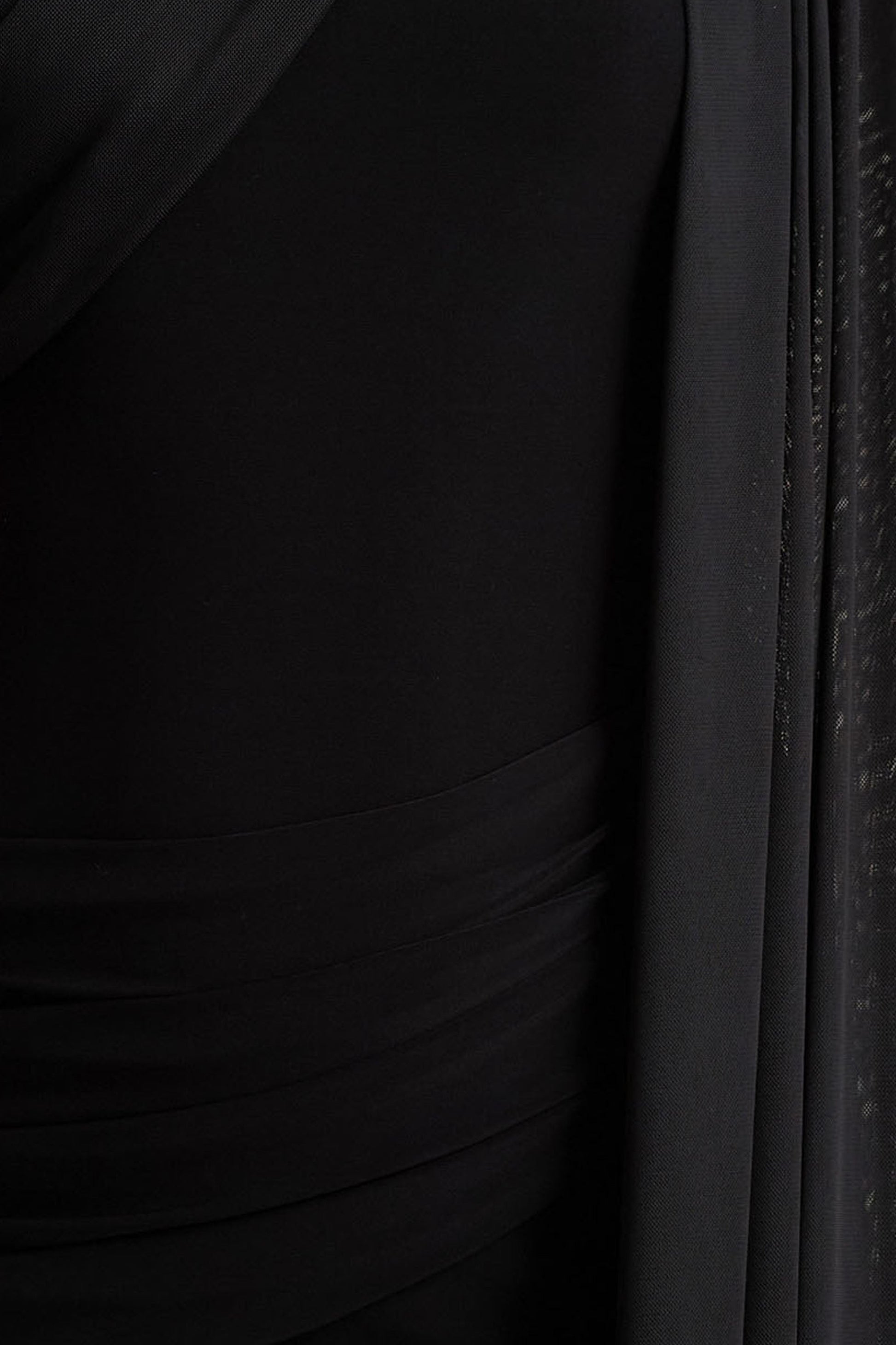 Brenda | Black Crew-Neck Maxi Dress With Mesh Cape And Sash
