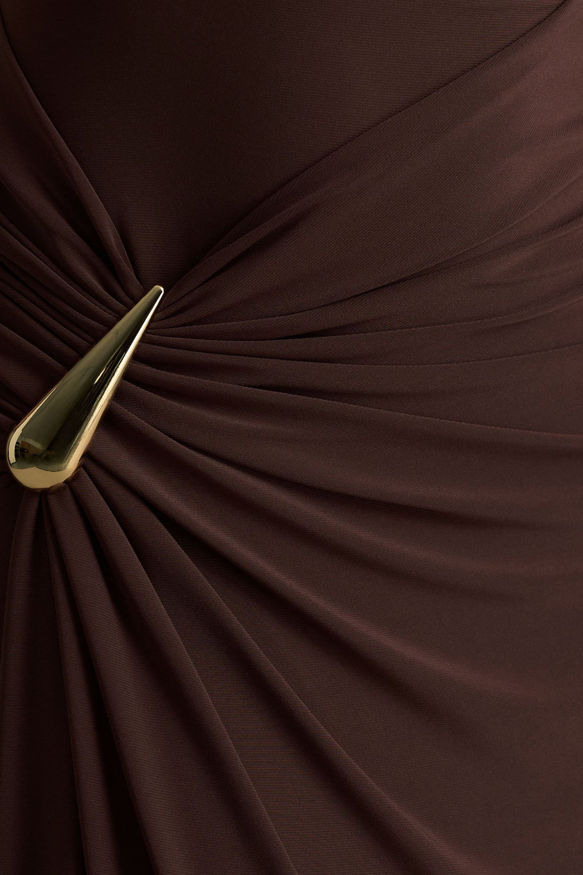 Fiora | Brown Wide-Neck Maxi Dress With Gathered Detail