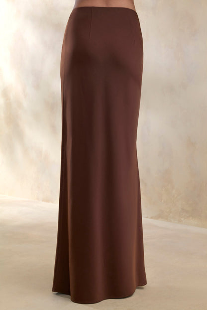 Elaria | Brown Satin Maxi-Skirt