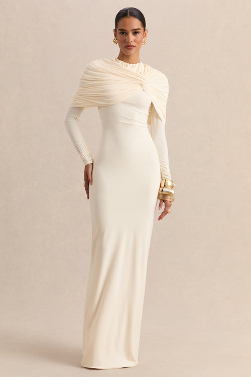 Evessa | Cream Crew-Neck Maxi Dress With Gathered-Detailing
