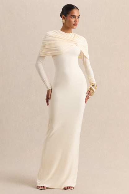 Evessa | Cream Crew-Neck Maxi Dress With Gathered-Detailing