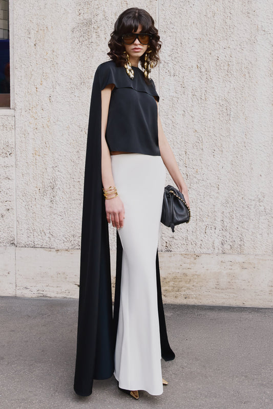 Aetheria | Black Satin High-Neck Top With Cape