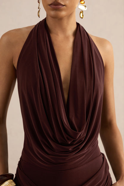 Kavya | Dark Brown Extreme Plunge Neck Thong Bodysuit