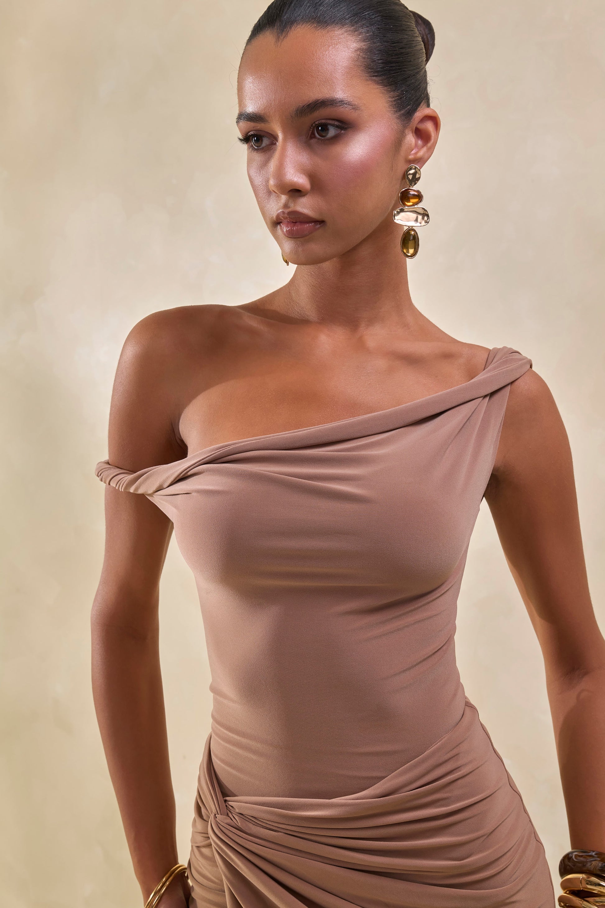 Kesia | Brown Twisted Asymmetric Thong Bodysuit