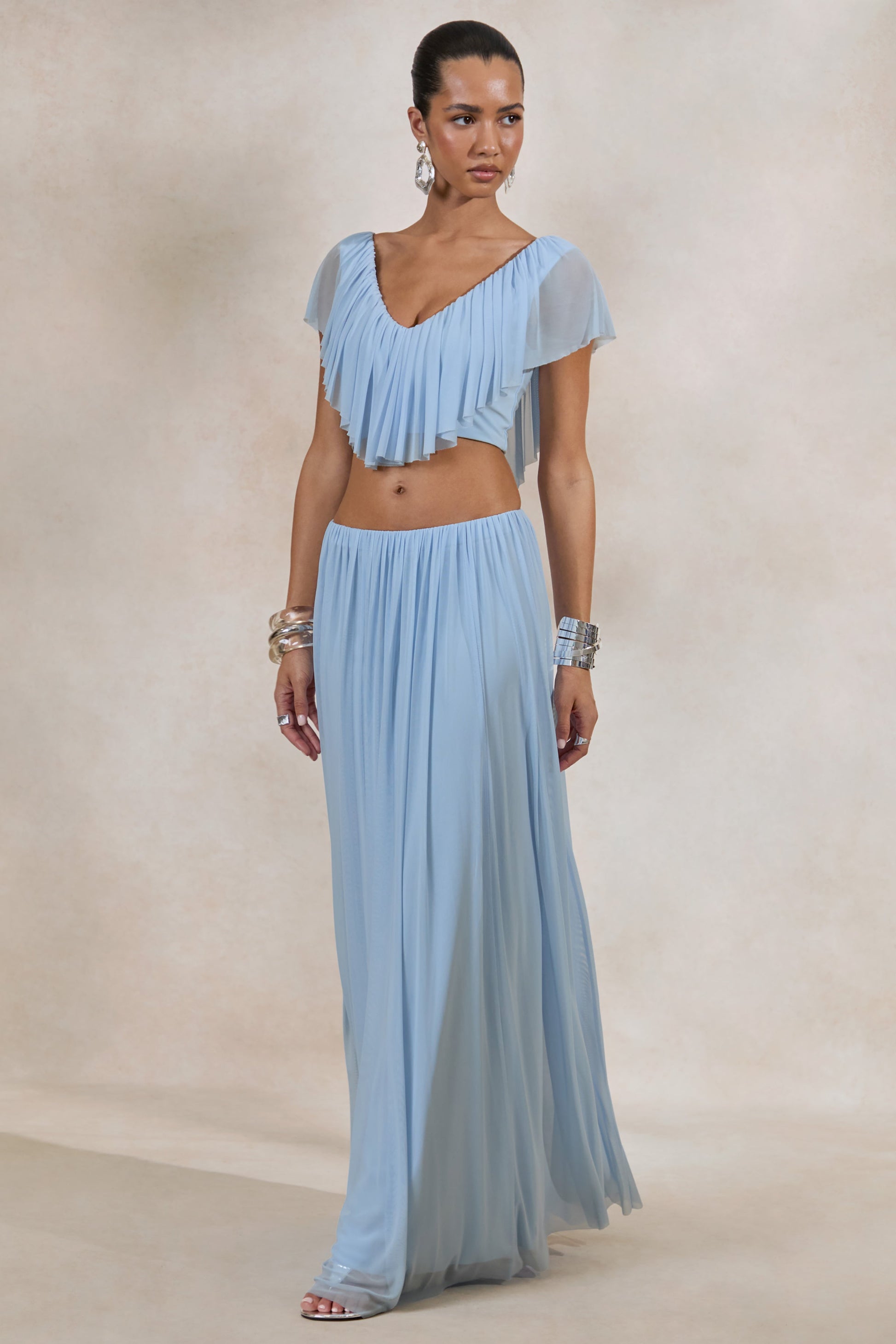 Kiandra | Light Blue Maxi Skirt With Draped Detailing