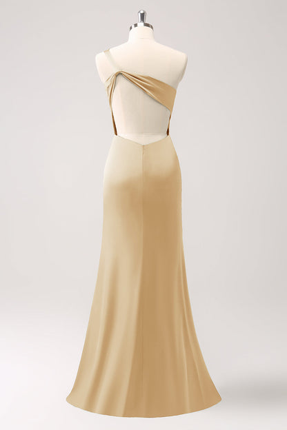 Eucalyptus One Shoulder Mermaid Satin Long Bridesmaid Dress