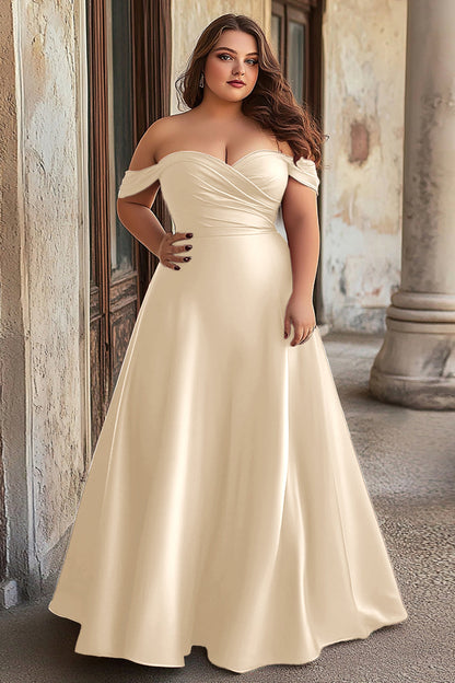 Burgundy Off the Shoulder Satin Long Prom Dress