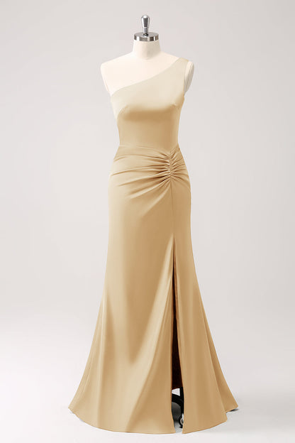 Eucalyptus One Shoulder Mermaid Satin Long Bridesmaid Dress