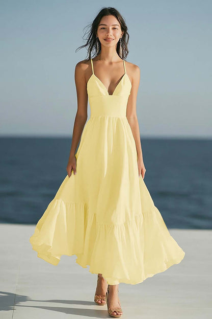 Simple Ivory Spaghetti Straps Beach Maxi Engagement Dress