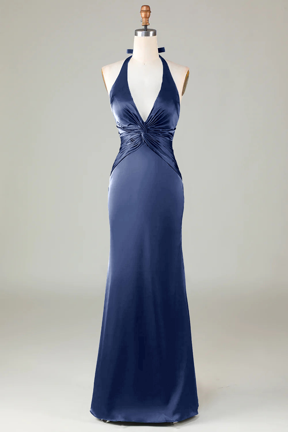 Burgundy Mermaid Halter Long Satin Bridesmaid Dress