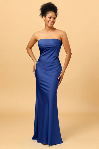 Grey Blue Satin Mermaid Bridesmaid Dress