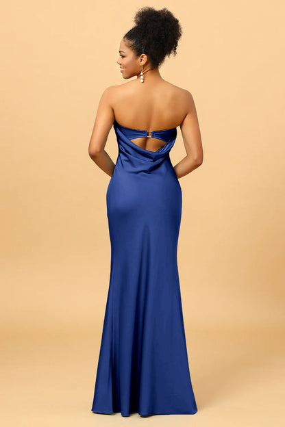 Grey Blue Satin Mermaid Bridesmaid Dress
