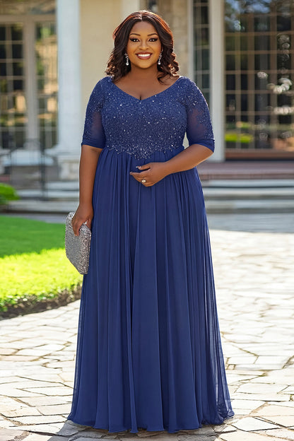 Grey A Line Appliqued Plus Size Long Mother of the Bride Dress