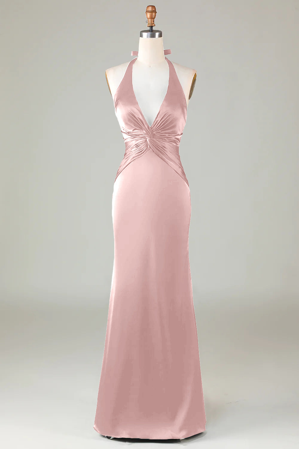 Burgundy Mermaid Halter Long Satin Bridesmaid Dress