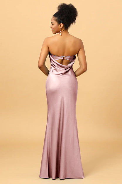 Grey Blue Satin Mermaid Bridesmaid Dress