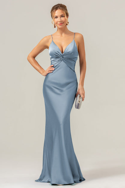 Purple Mermaid Spaghetti Straps Hollow Out Bridesmaid Dress