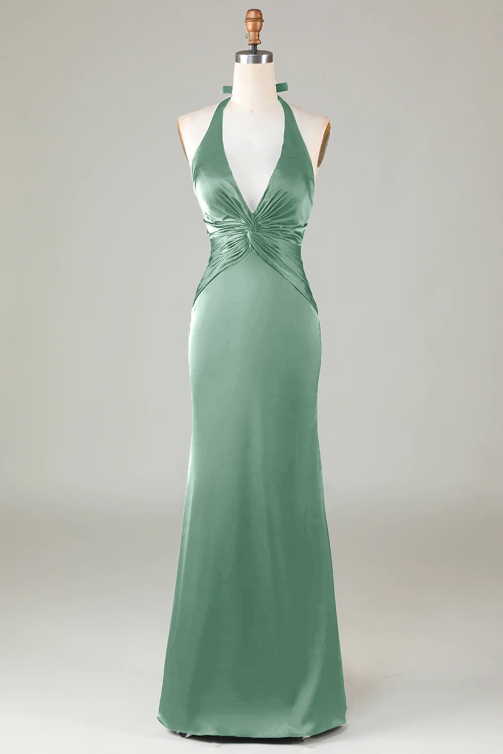 Burgundy Mermaid Halter Long Satin Bridesmaid Dress