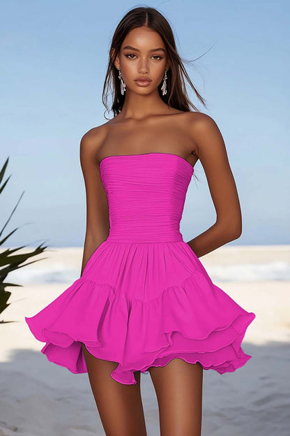 Sky Blue Chiffon Strapless Short Graduation Dress with Ruffles