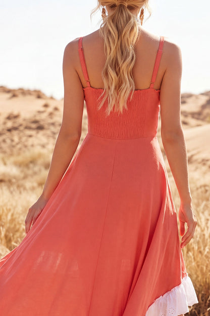 Brown High Low A Line Spaghetti Straps Boho Dress