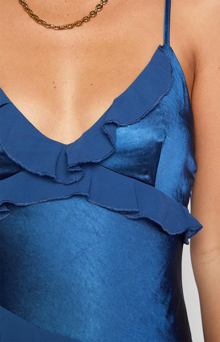 Inara Navy Ruffle Maxi Dress