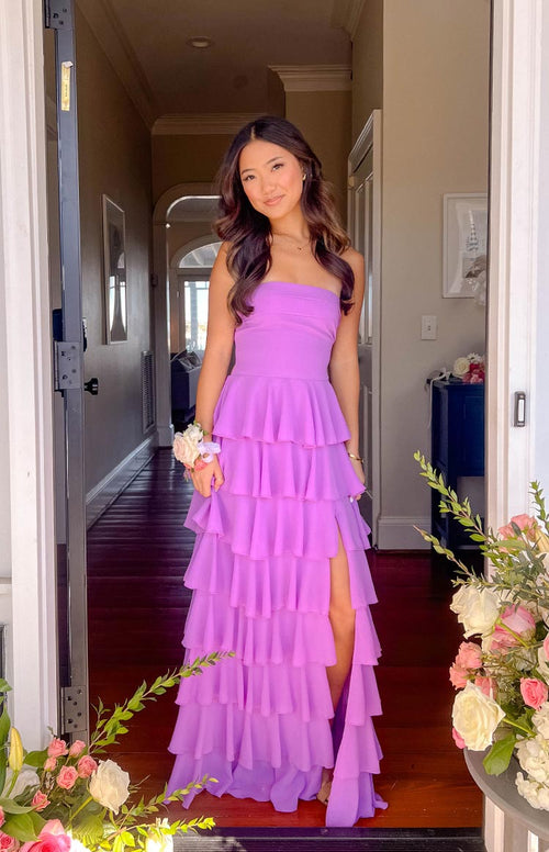 Kim Magenta Strapless Ruffle Maxi Dress