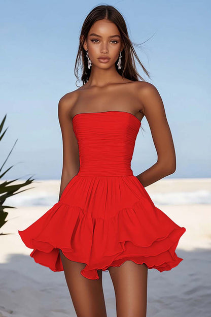 Sky Blue Chiffon Strapless Short Graduation Dress with Ruffles