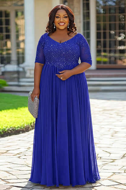 Grey A Line Appliqued Plus Size Long Mother of the Bride Dress