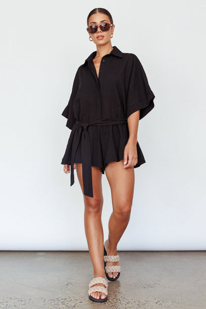 Daytona Beach Button-Up Romper Black
