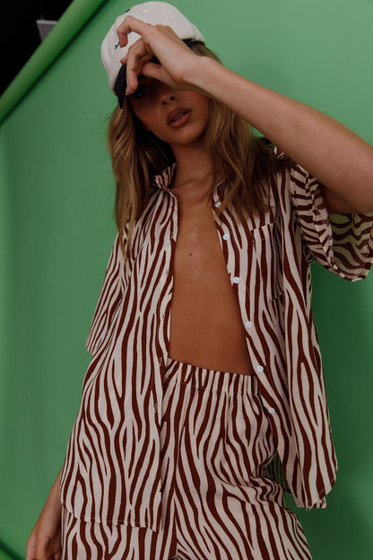 Just A Hunch Button Shirt Zebra Brown
