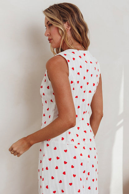 Meet Me There Tied Vest Top Hearts White