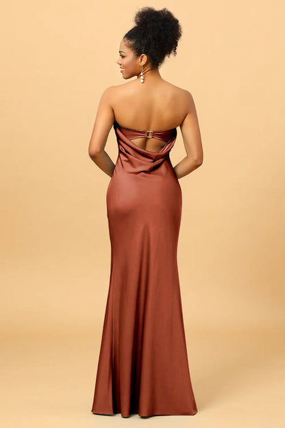 Grey Blue Satin Mermaid Bridesmaid Dress