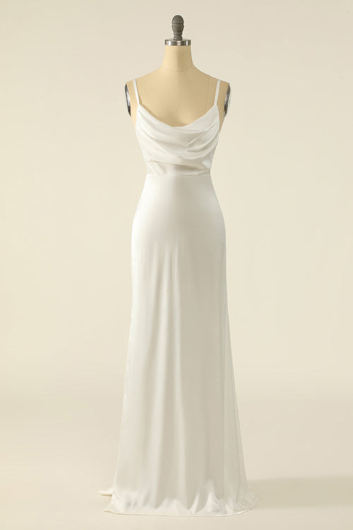Ivory Satin Simple Prom Dress