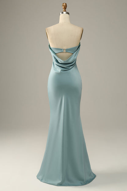Grey Blue Satin Mermaid Bridesmaid Dress