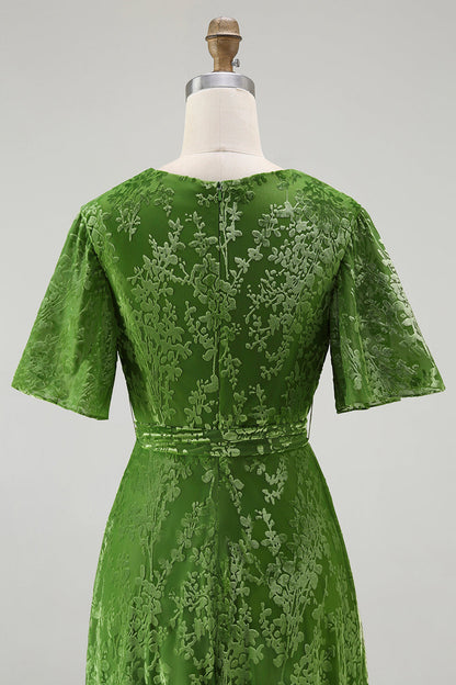 V-Neck Dark Green Mother of Bride Dress with Slit