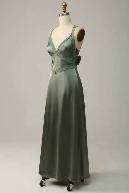 Eucalyptus V Neck Long Bridesmaid Dress