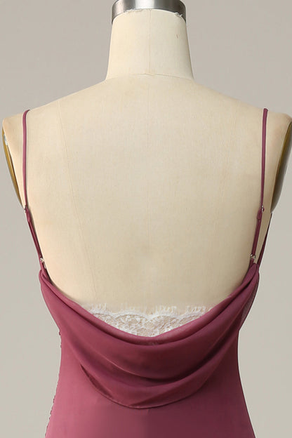 Spaghetti Straps Opne Back Desert Rose Bridesmaid Dress