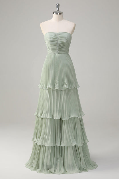 Strapless Sky Blue Prom Dress with Pleated
