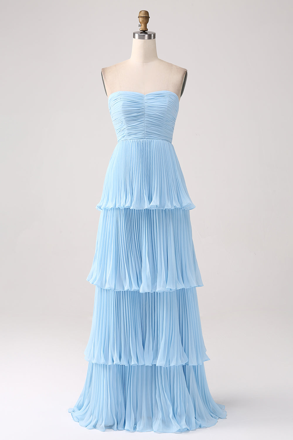 A-Line Sweetheart Lilac Tiered Chiffon Long Bridesmaid Dress with Pleated