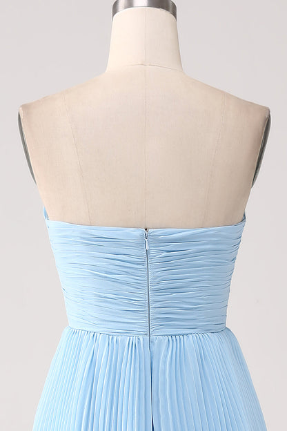A-Line Sweetheart Lilac Tiered Chiffon Long Bridesmaid Dress with Pleated